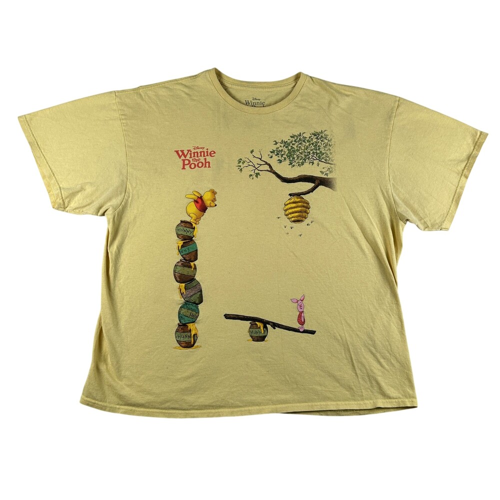 Disney Winnie The Pooh Shirt Womens XXL Yellow Piglet Hunny Graphic Cartoon Tee